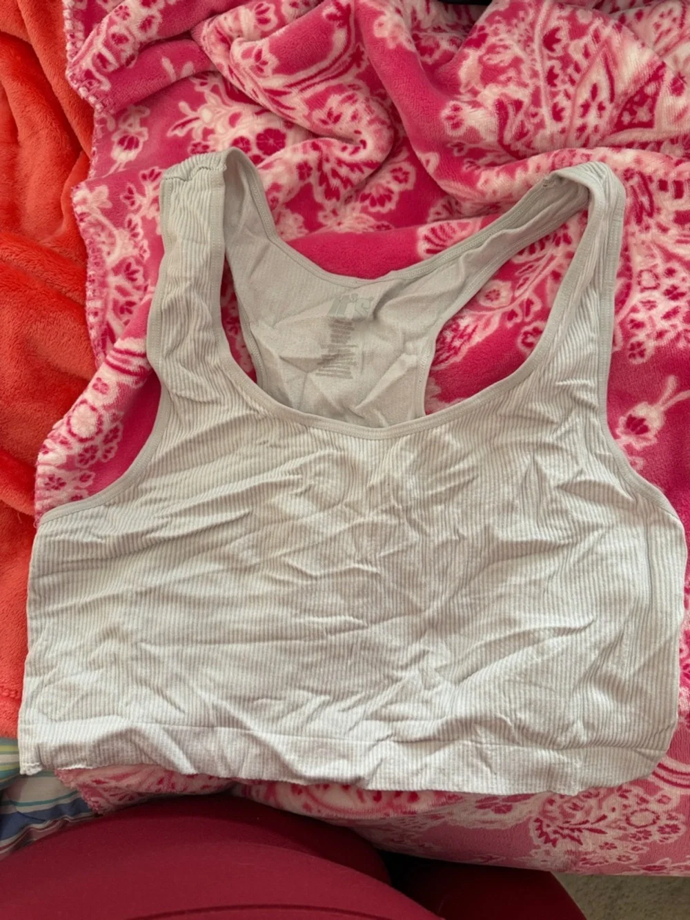 Light Gray Ribbed Racerback Sports Bra - Comfortable Support - Picture 1 of 3